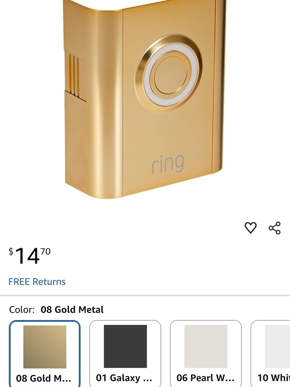 Ring Gold Metal Wireless Doorbell Button Cover
